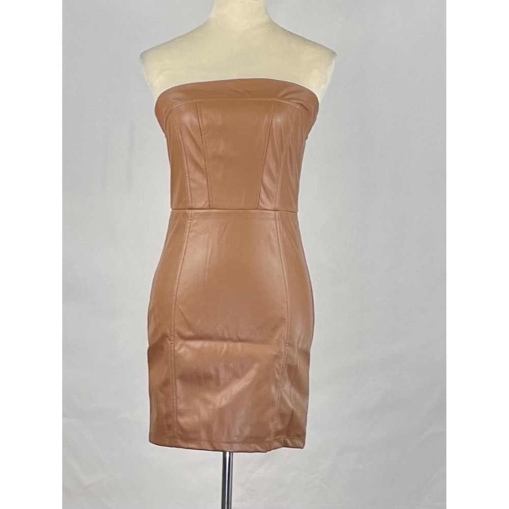 NWT Women's HelloMolly Got The Spice Faux Leather Dress Brown Size M